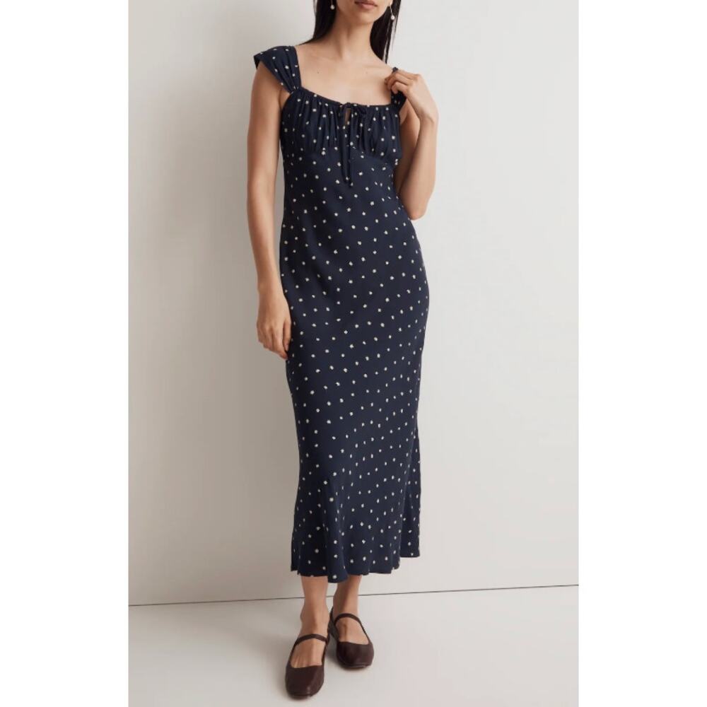 Madewell Navy Blue Daisy Floral Square Neck Midi Tank Dress Small